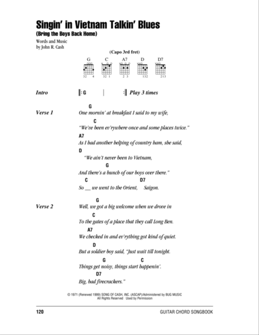 Singin' In Vietnam Talkin' Blues (Bring The Boys Back Home) Electric Guitar scores gallery preview page 1