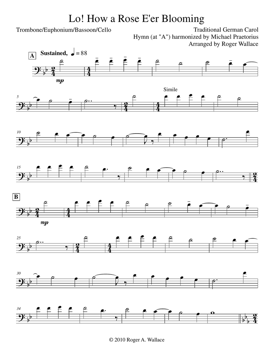 Lo! How a Rose E'er Blooming (Trombone & Piano) Piano scores gallery preview page 1