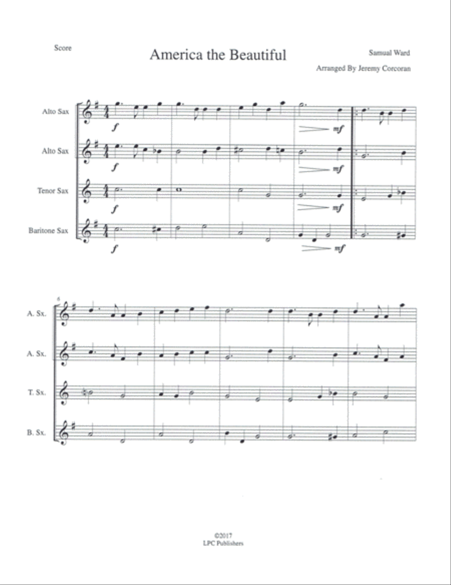 America the Beautiful for Saxophone Quartet (SATB or AATB) America the Beautiful for Saxophone Quartet (SATB or AATB) Saxophone Quartet scores gallery preview page 2