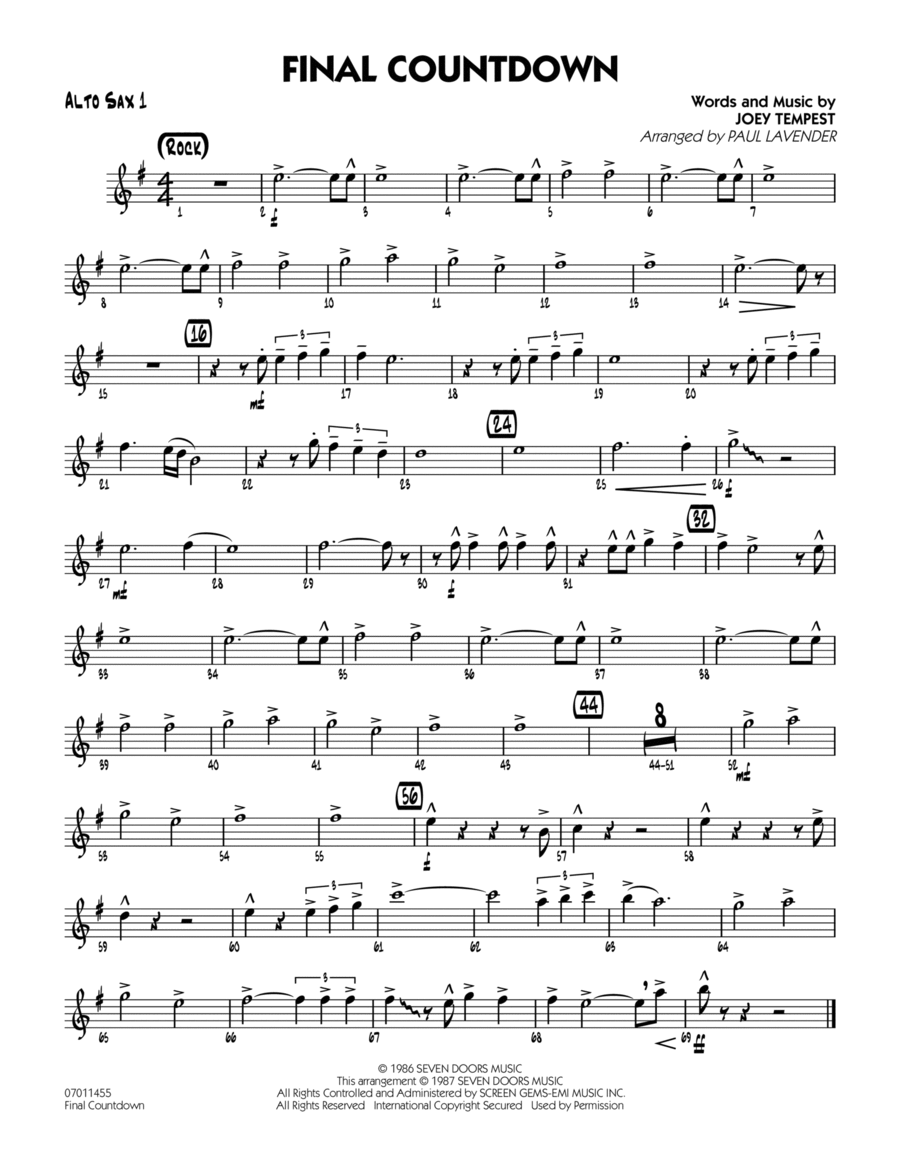Final Countdown - Alto Sax 1 Jazz Ensemble scores gallery preview page 1