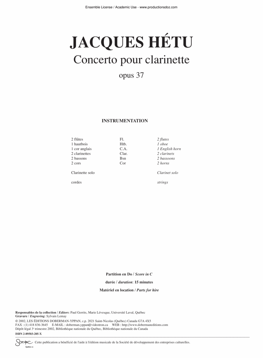 Concerto pour clarinette Orchestra scores gallery preview page 1