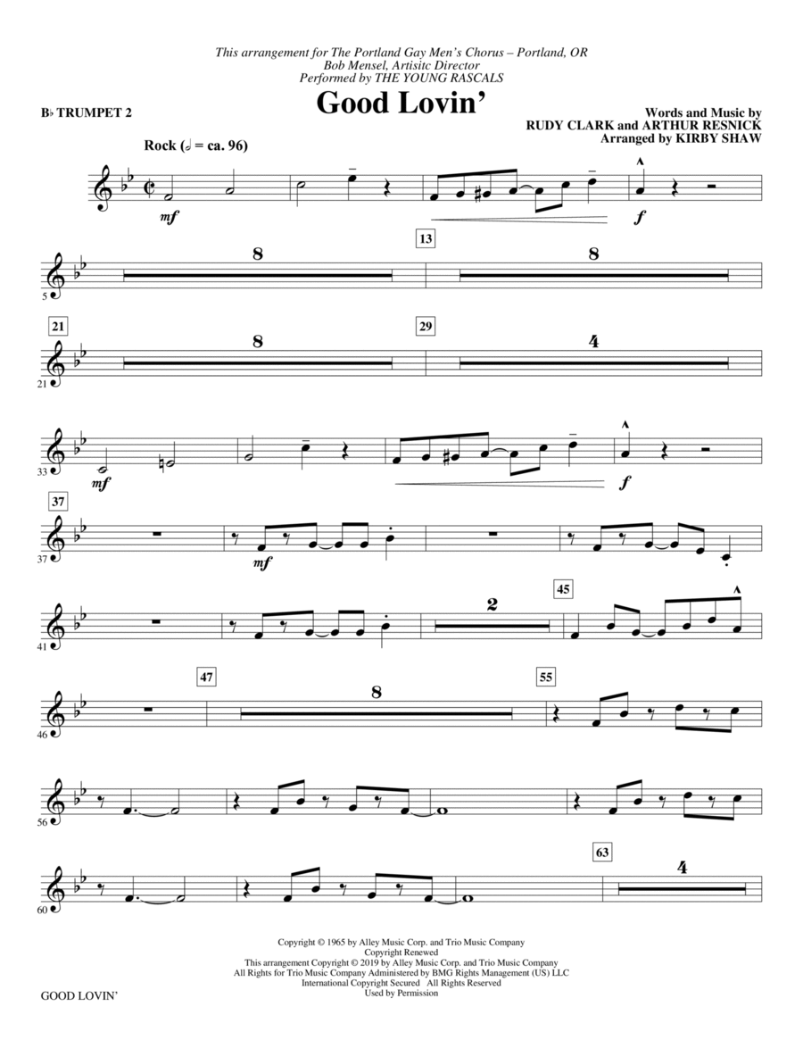 Good Lovin' (arr. Kirby Shaw) - Bb Trumpet 2 Choir scores gallery preview page 1