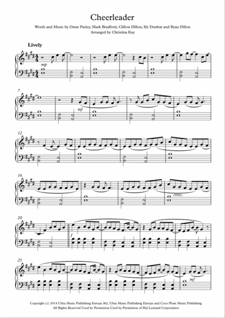 Cheerleader Easy Piano scores gallery preview page 1