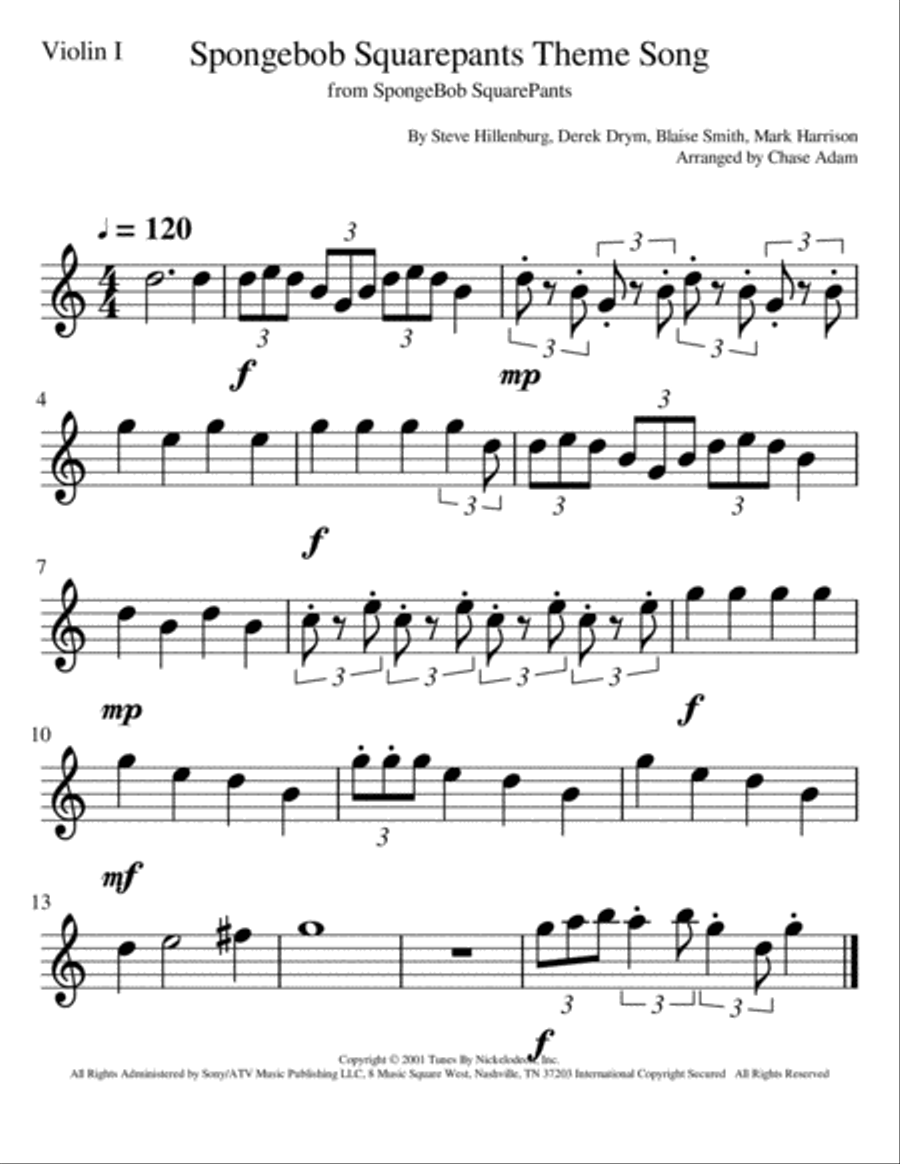 Spongebob Squarepants Theme Song String Quartet scores gallery preview page 3