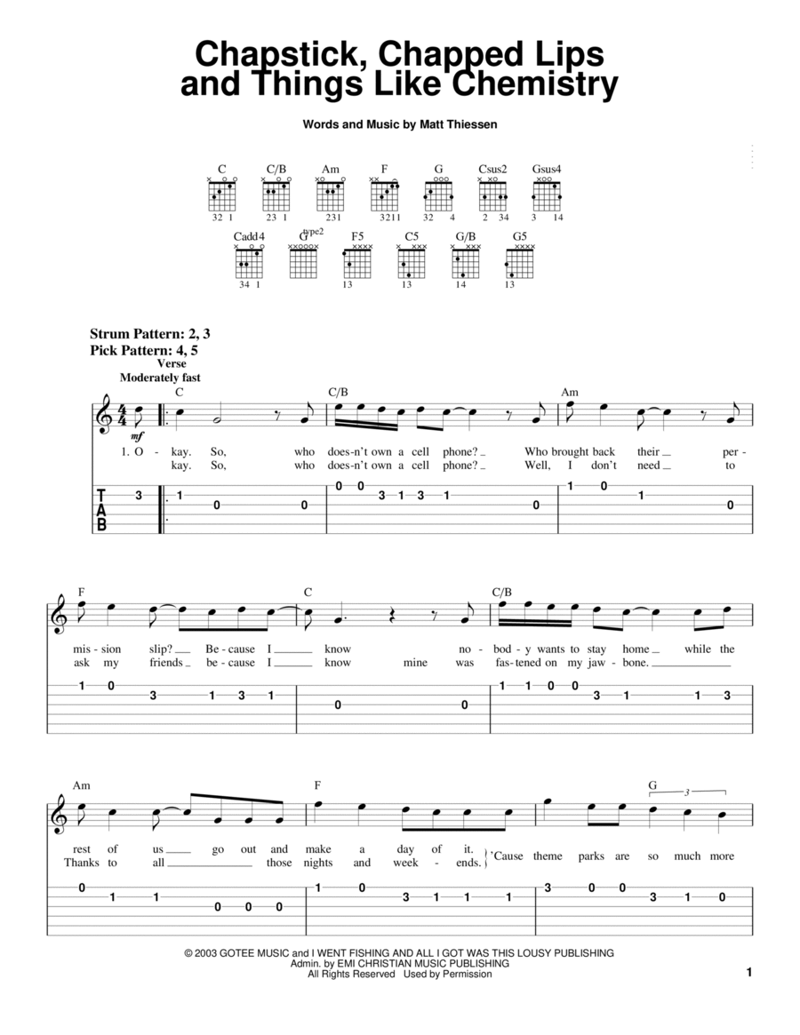 Chapped Lips And Things Like Chemistry, Chapstick Guitar Tablature scores gallery preview page 1