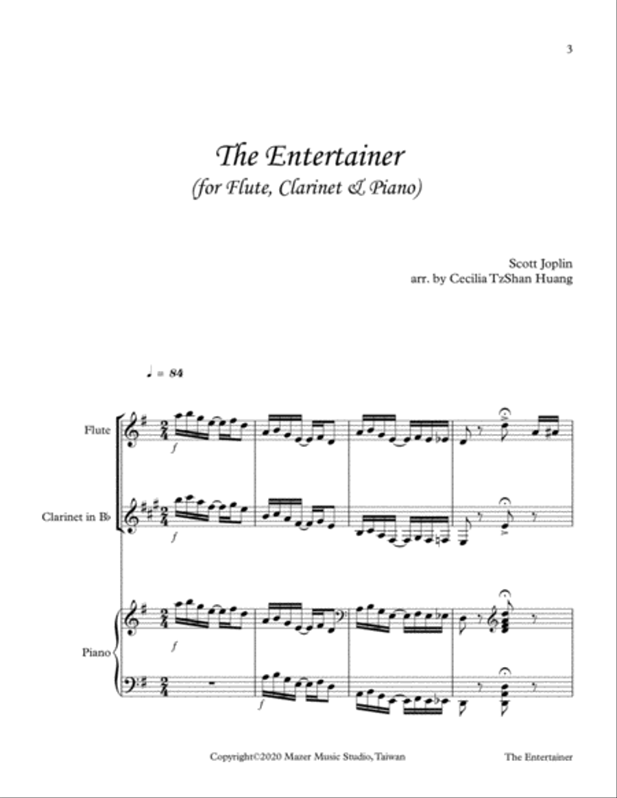 The Entertainer - Fun Duet for Flute and Clarinet With Piano Woodwind Duet scores gallery preview page 3
