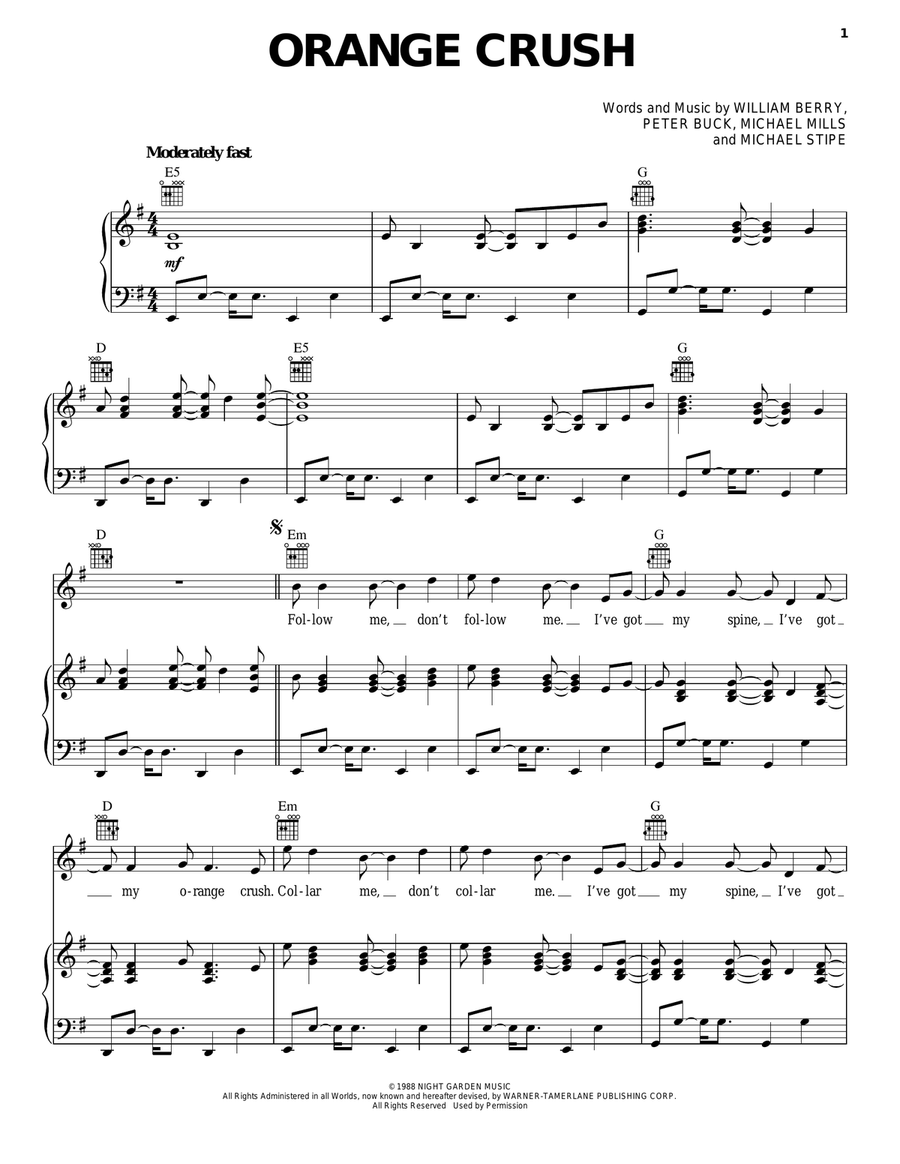 Orange Crush Piano, Vocal, Guitar scores gallery preview page 1