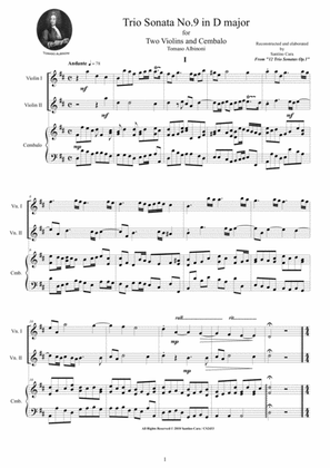 Book cover for Albinoni - Trio Sonata No.9 in D major Op.1 for Two Violins and Cembalo or Piano