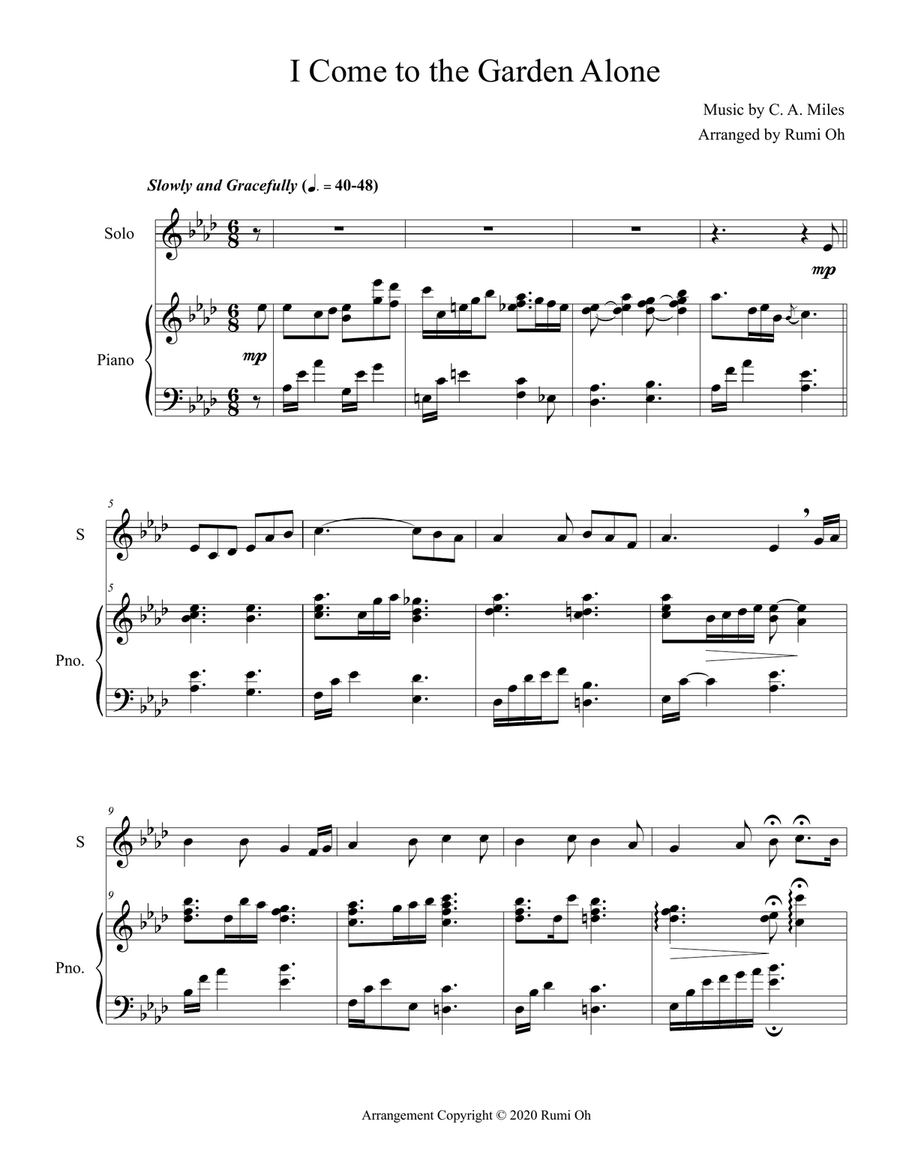I Come to the Garden Alone (Hymn Piano Arrangement for Voice or Solo Instrument) Large Ensemble scores gallery preview page 1