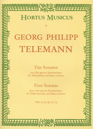 Book cover for Four Sonatas for Treble Recorder and Basso continuo TWV 41:F2, B3, f1, C2