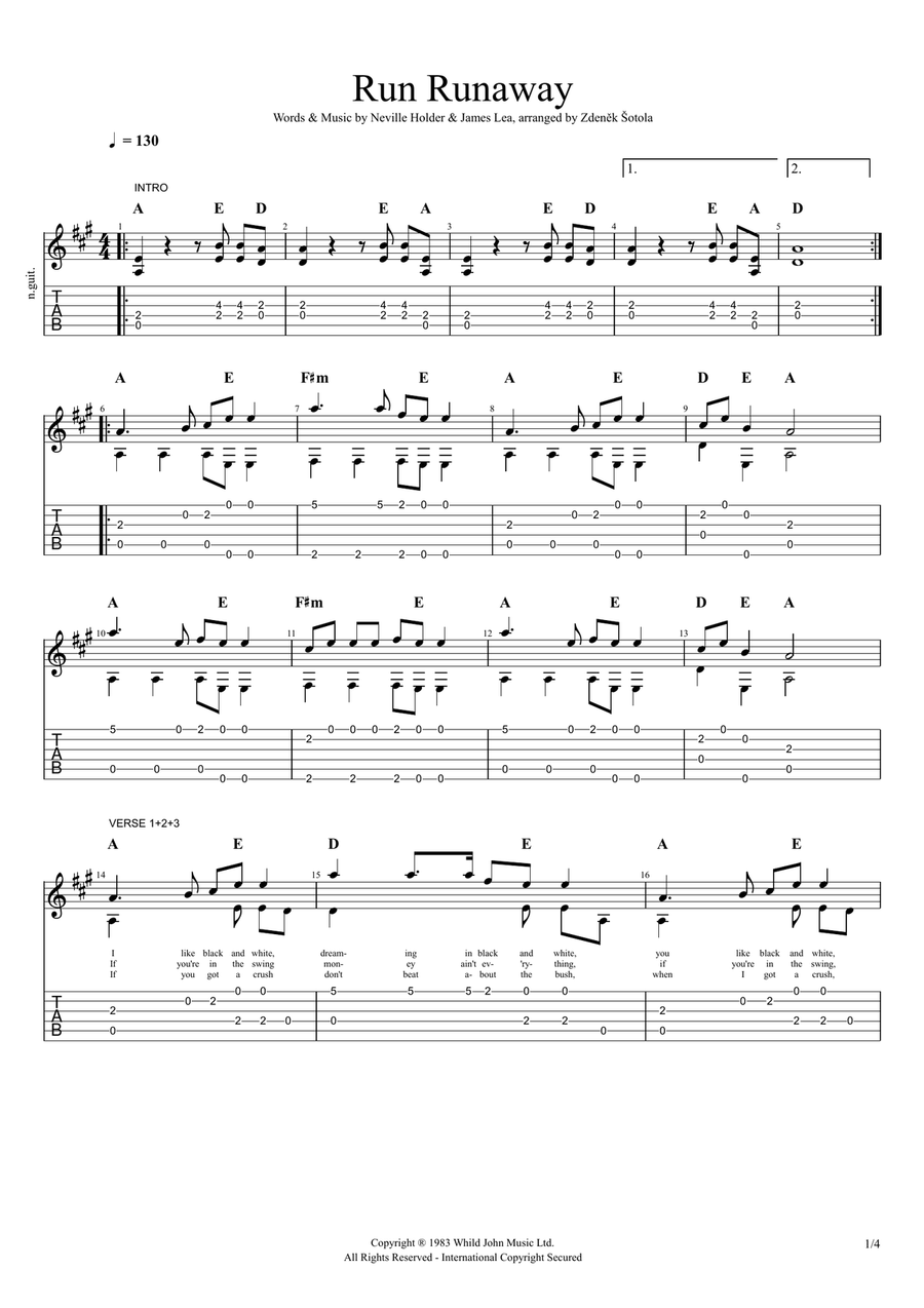 Run Runaway Guitar Tablature scores gallery preview page 2
