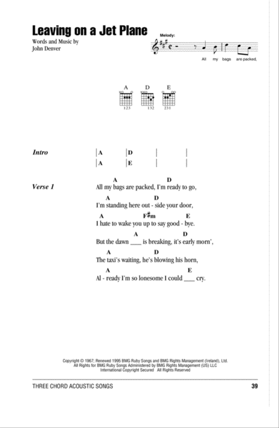 Leaving On A Jet Plane Leaving On A Jet Plane Acoustic Guitar scores gallery preview page 1