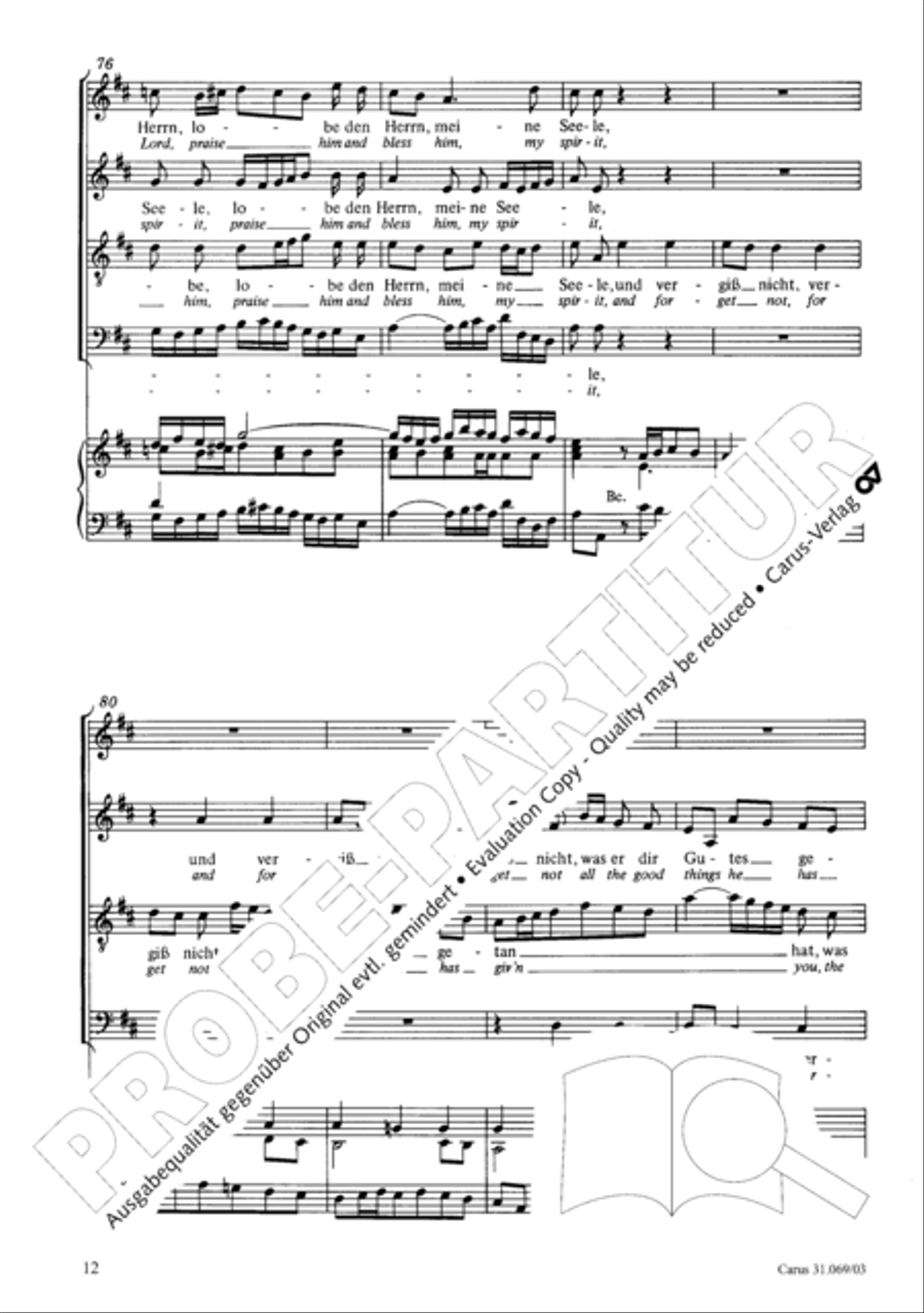 Praise the Lord, O my spirit (Lobe den Herrn, o meine Seele) 4-Part scores gallery preview page 12