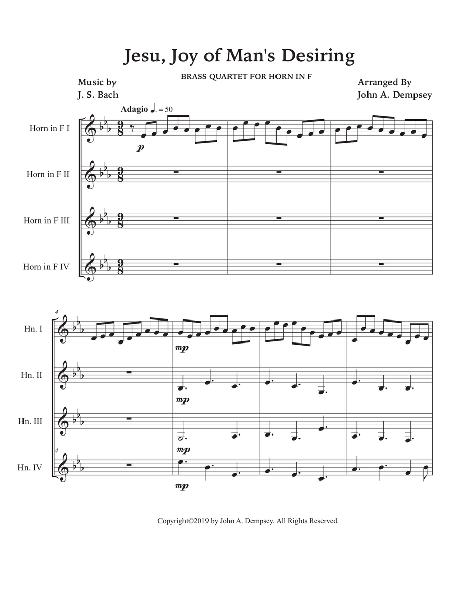 Jesu, Joy of Man's Desiring (Horn in F Quartet) French Horn Quartet scores gallery preview page 5