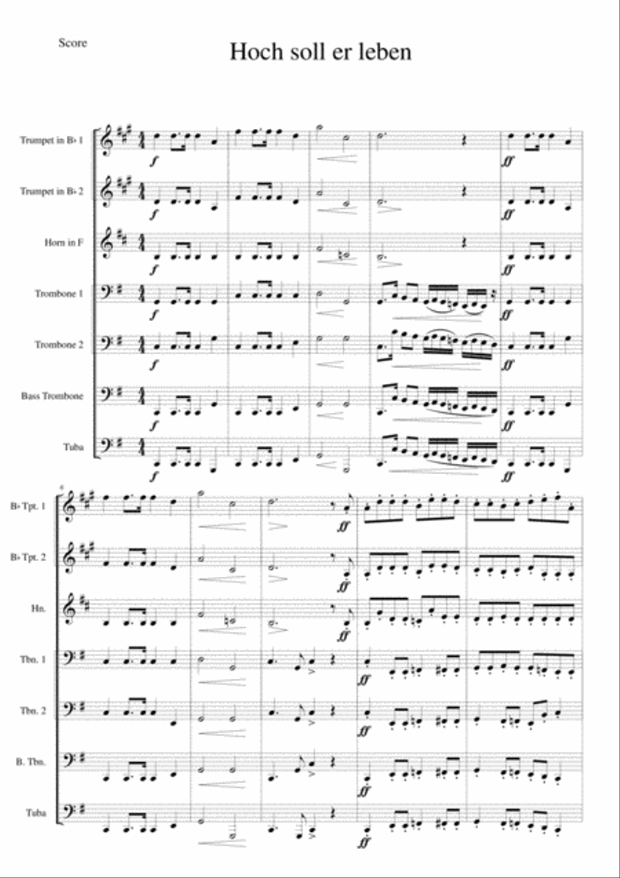 Hoch soll er leben (Long may he prosper) for brass septet Brass Ensemble scores gallery preview page 1