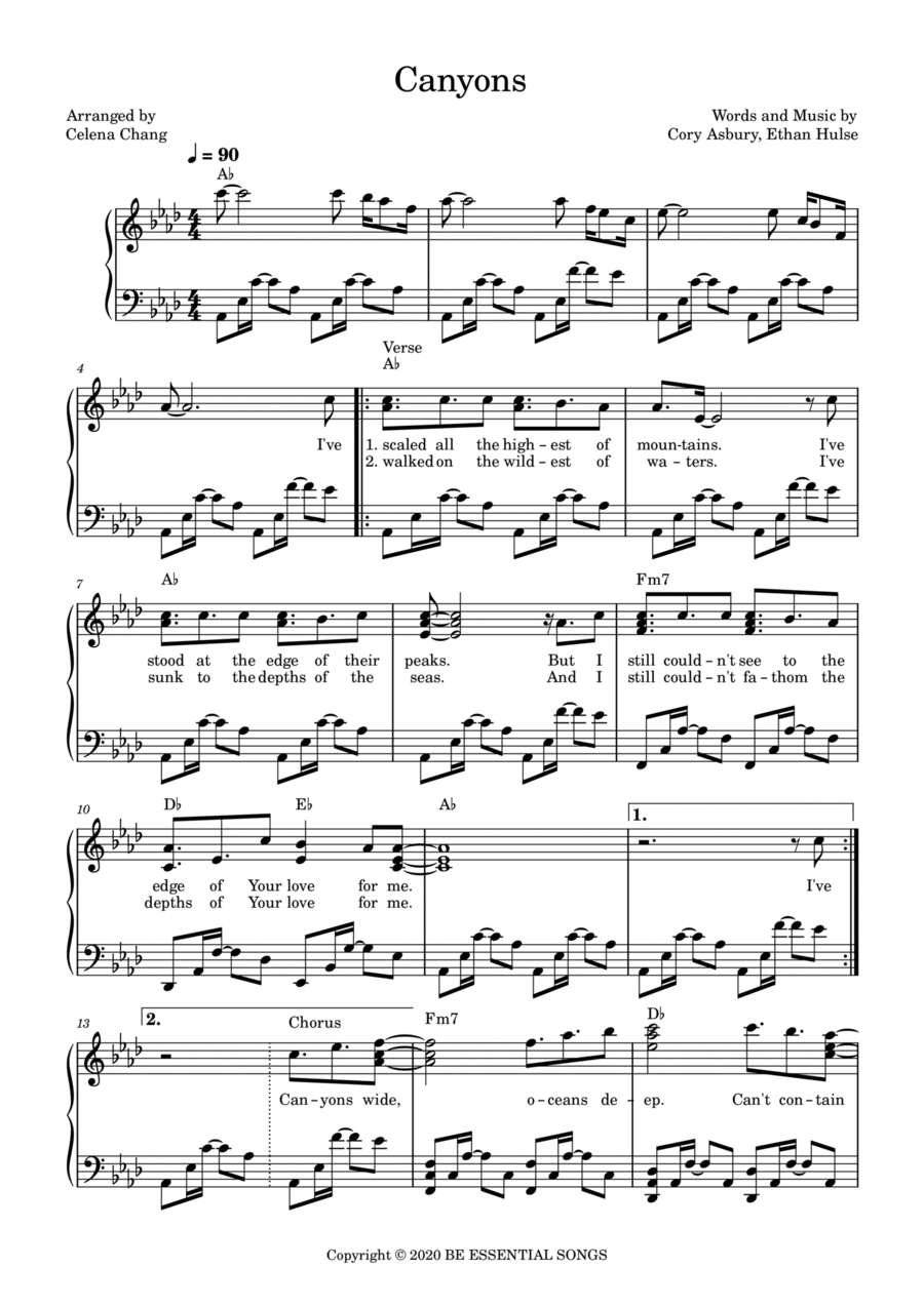 Canyons Piano Solo scores gallery preview page 1