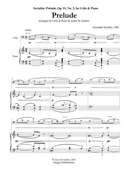Scriabin: Prelude, Op. 51, No. 2, for Cello & Piano image number null