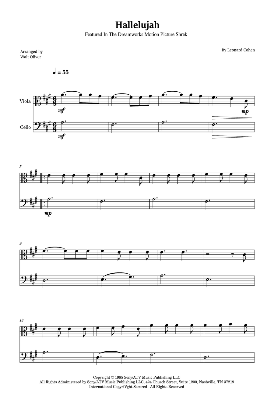 Hallelujah String Duet scores gallery preview page 1