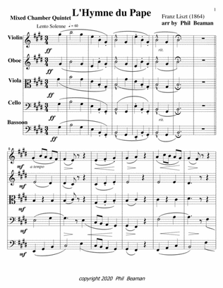 L'Hymne du Pape-Liszt-mixed chamber quintet