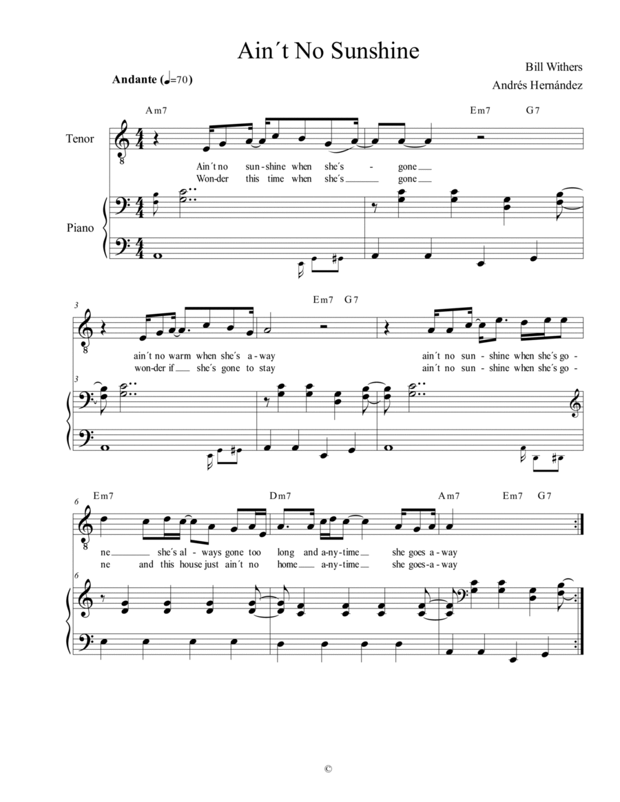 Ain't No Sunshine Voice scores gallery preview page 1