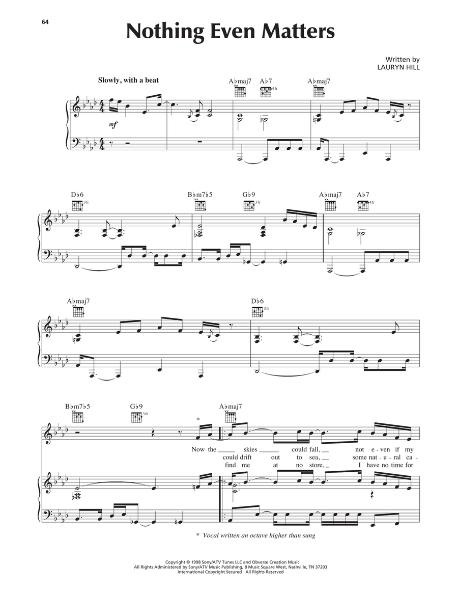 Nothing Even Matters Piano, Vocal, Guitar scores gallery preview page 1