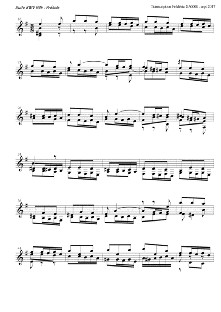 Suite BWV 996 for guitar of Johann Sébastien Bach