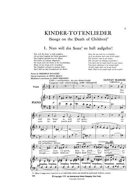 Kindertotenlieder (Songs On The Death Of Children) (G. & E.) - Medium