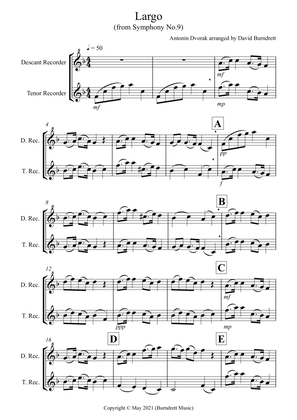 Largo (from the New World) for Recorder Duet