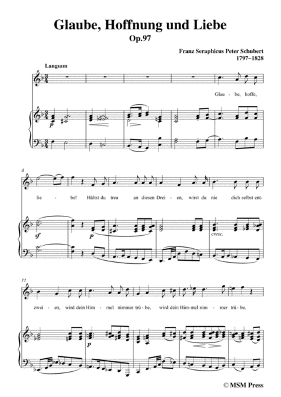 Schubert-Glaube,Hoffnung und Liebe,Op.97,in F Major,for Voice&Piano Voice scores gallery preview page 3