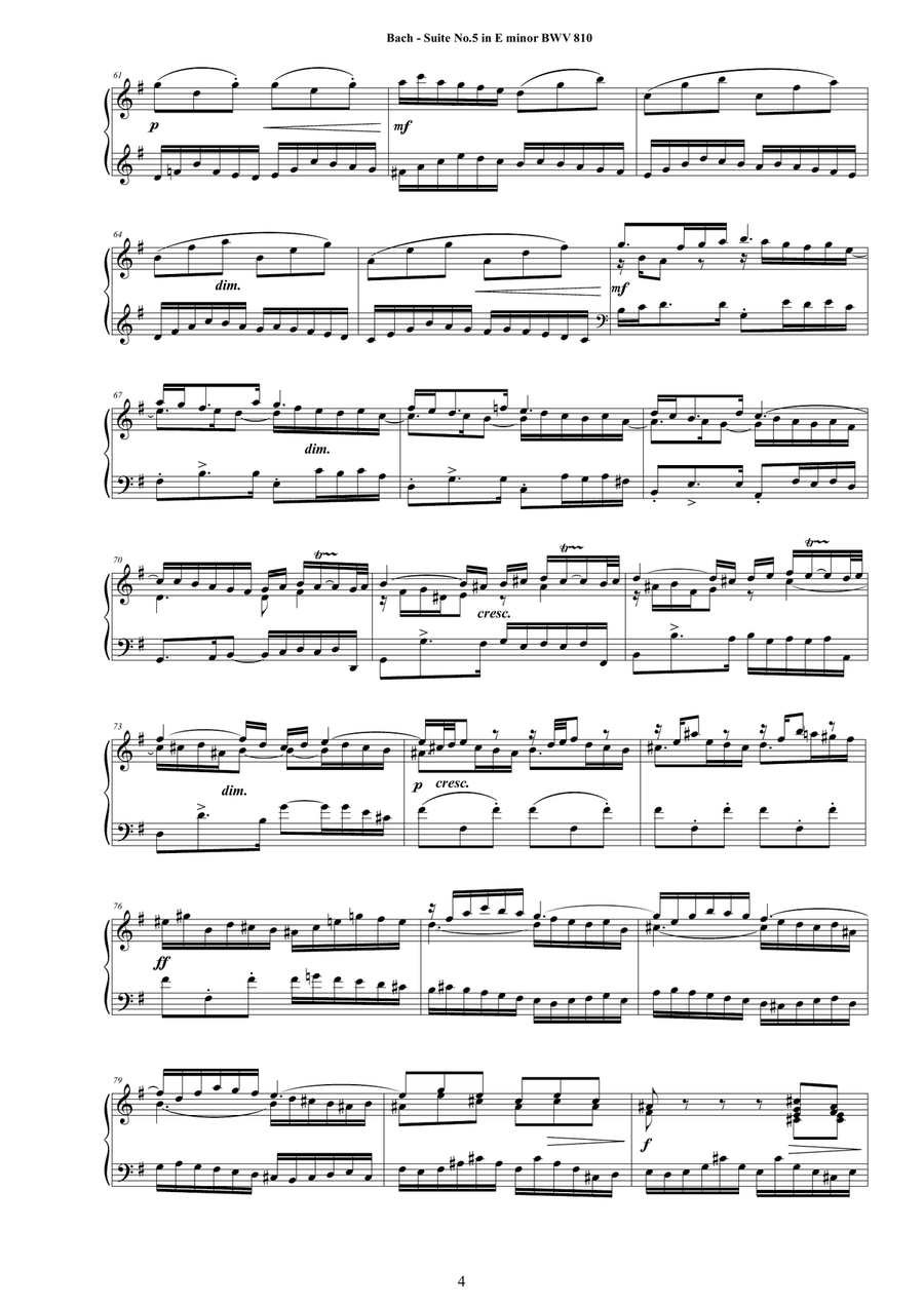 Bach - English Suite No.5 in E minor BWV 810 for Harpsichord (or Piano) Harpsichord scores gallery preview page 4