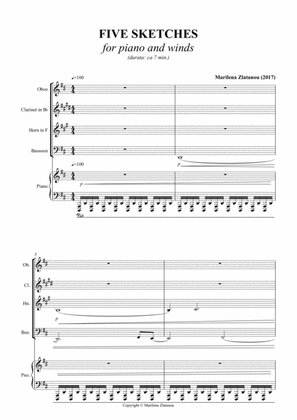 FIVE SKETSCHES, Quintet for Woodwinds (Oboe, Clarinet in Bb, Horn, Bassoon), and Piano