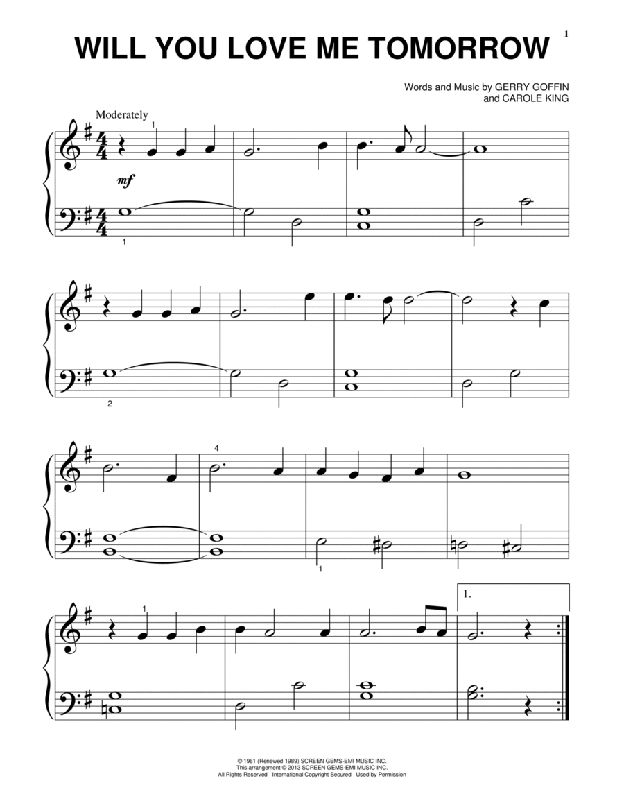 Will You Love Me Tomorrow (Will You Still Love Me Tomorrow) Easy Piano scores gallery preview page 1