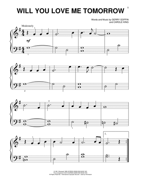 Will You Love Me Tomorrow (Will You Still Love Me Tomorrow) by Carole King Easy Piano - Digital Sheet Music