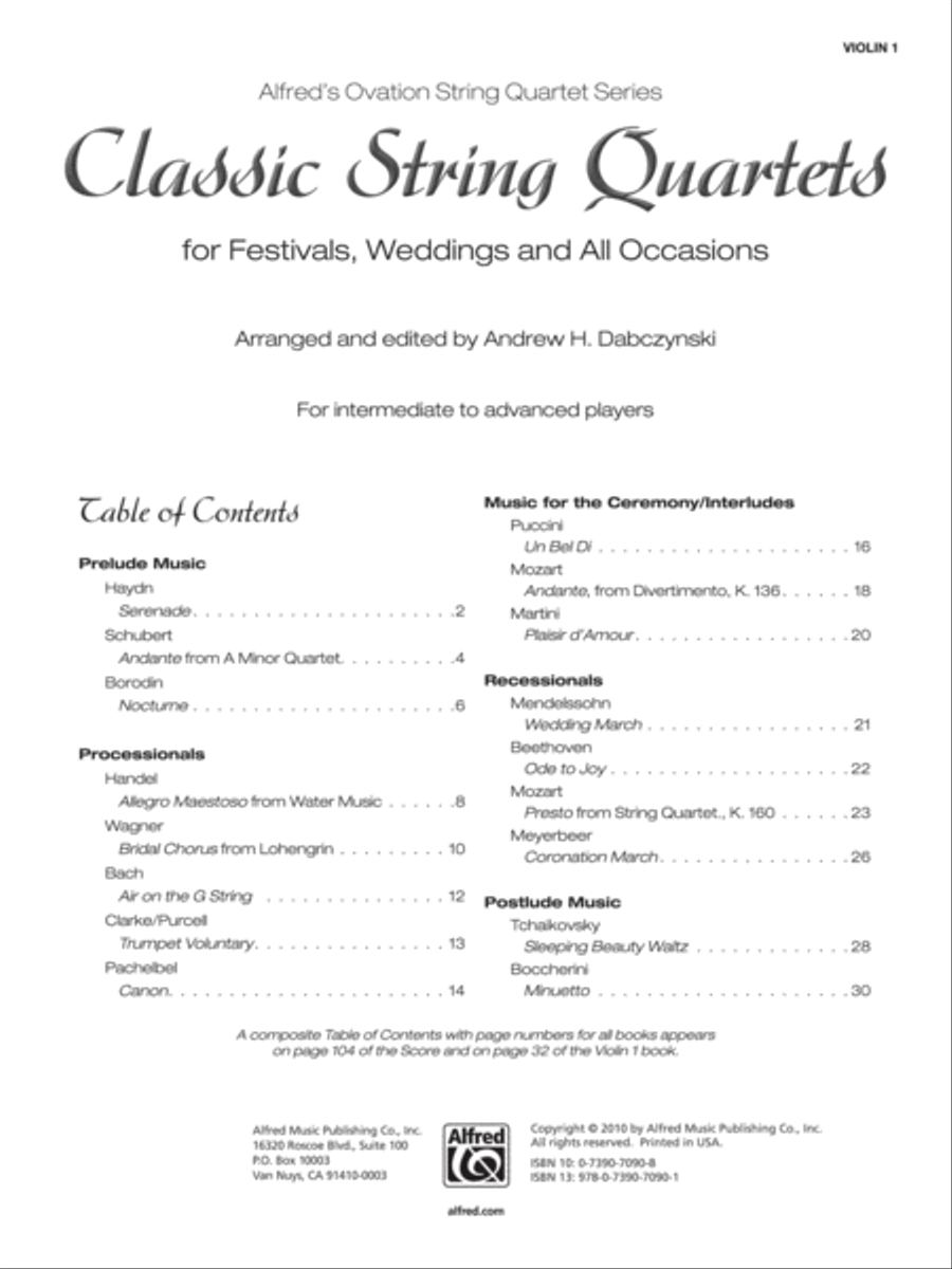 Classic String Quartets for Festivals, Weddings, and All Occasions