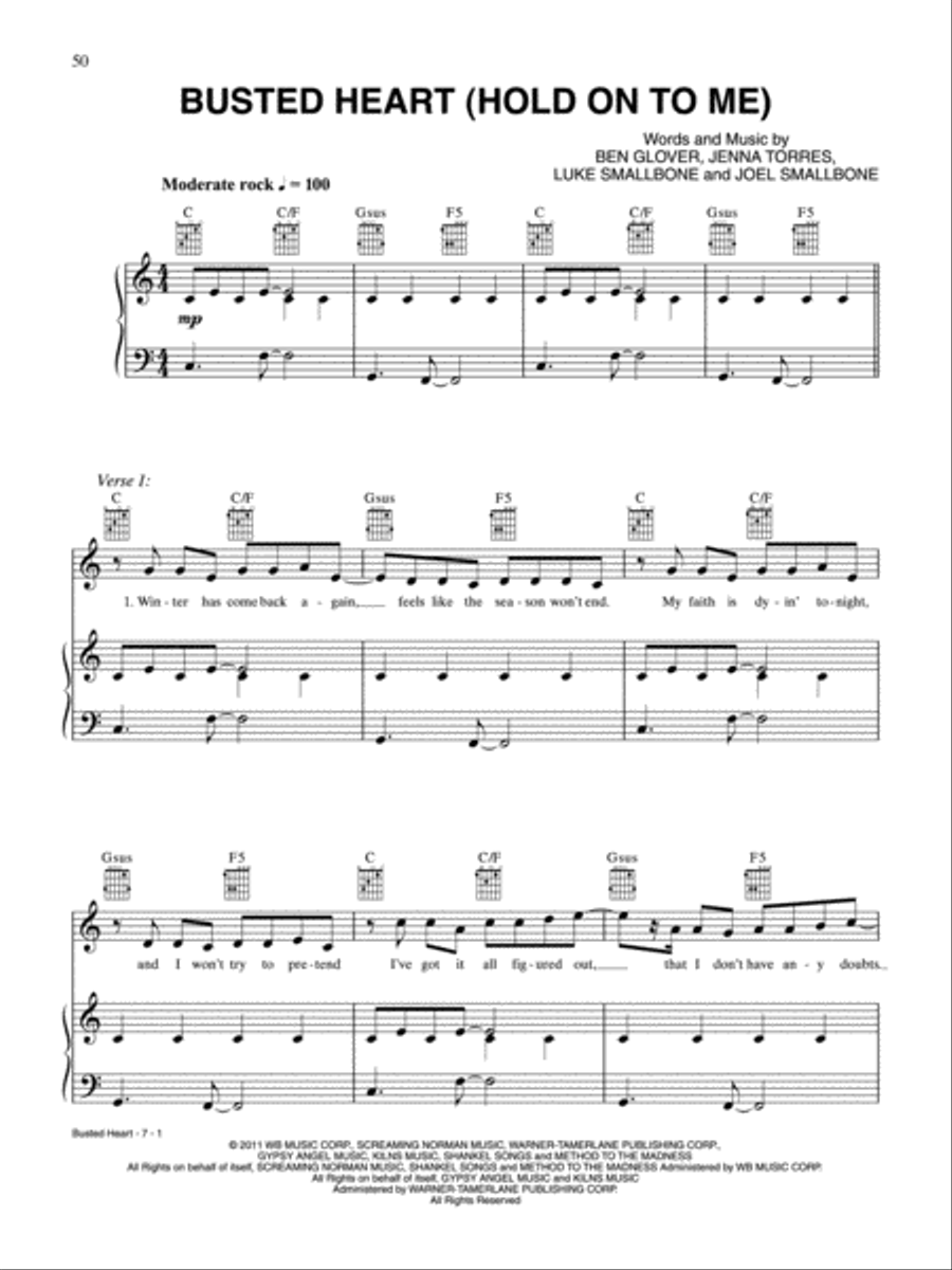 Busted Heart (Hold on to Me) Piano, Vocal, Guitar scores gallery preview page 1