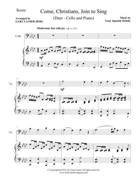 Gary Lanier: COME, CHRISTIANS, JOIN TO SING (Duet – Cello & Piano with Parts) image number null