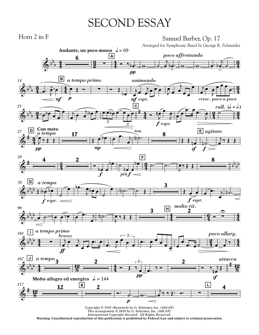 Second Essay - F Horn 2 Concert Band scores gallery preview page 1