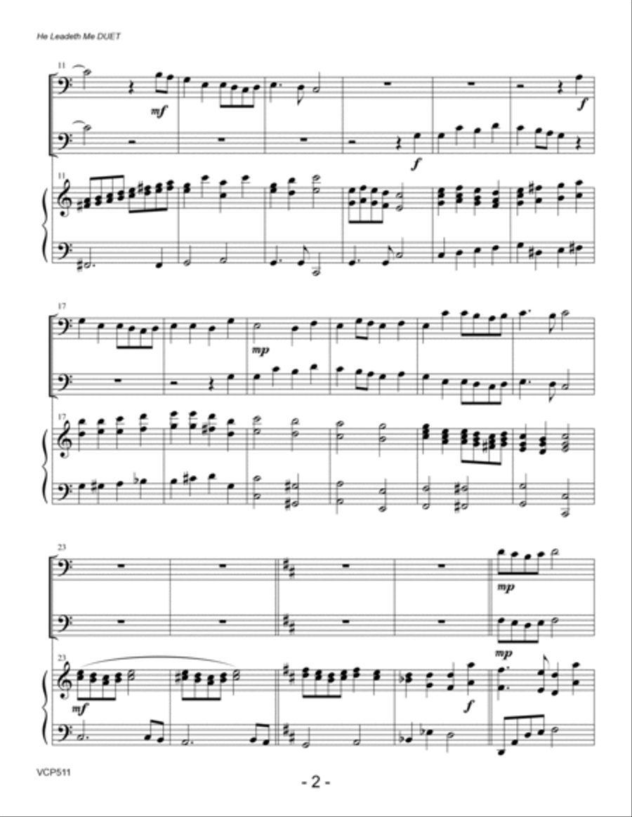 HE LEADETH ME - Cello Duet with Piano Accompaniment String Duet scores gallery preview page 2