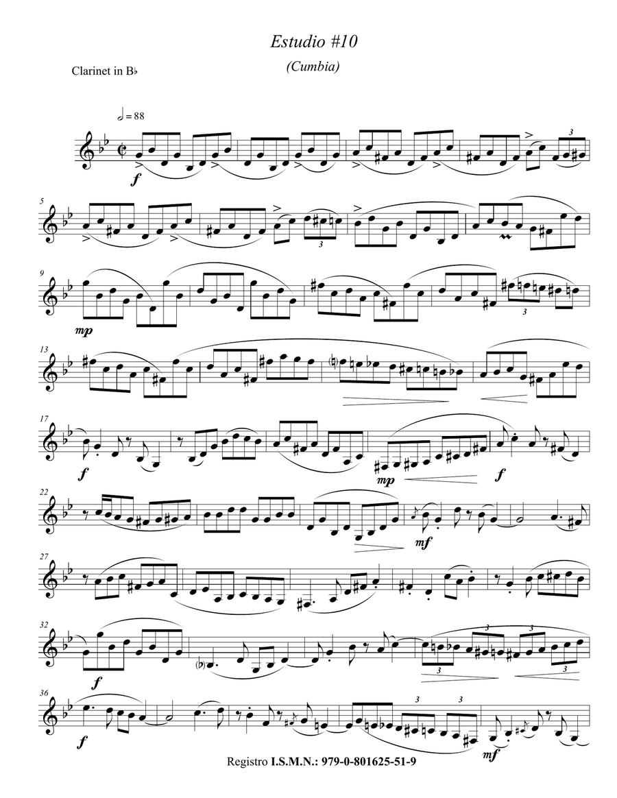 Estudio #10 (Cumbia) for Solo Clarinet