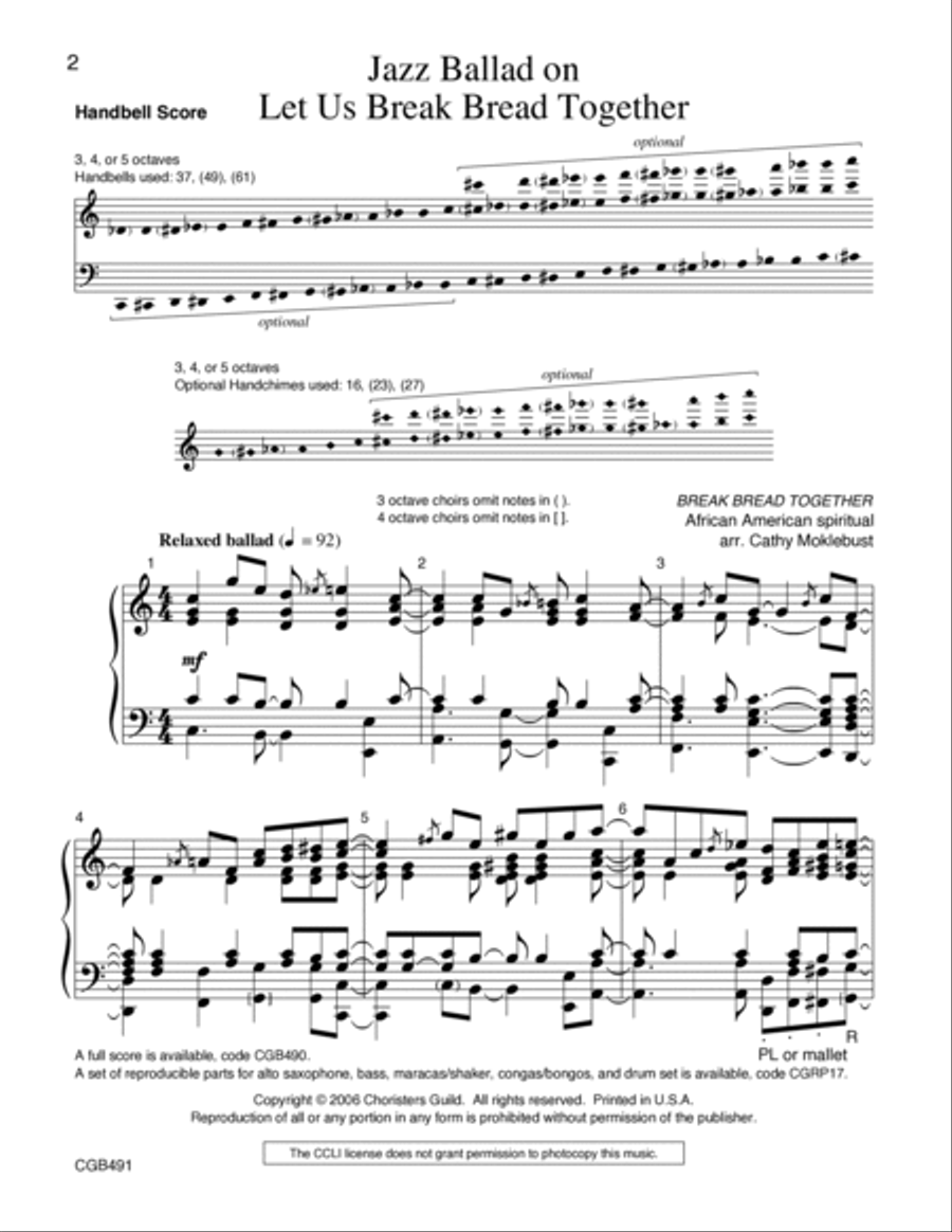 Jazz Ballad on Let Us Break Bread Together Handbell Choir scores gallery preview page 2
