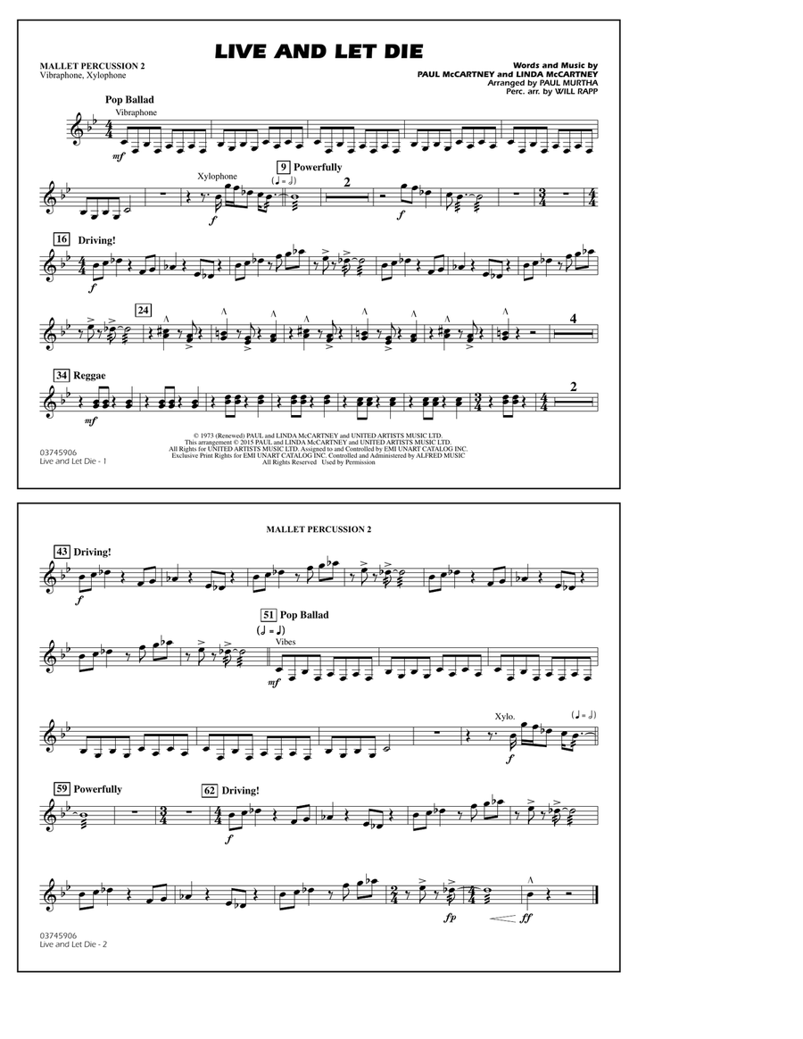 Live and Let Die - Mallet Percussion 2 Marching Band scores gallery preview page 1