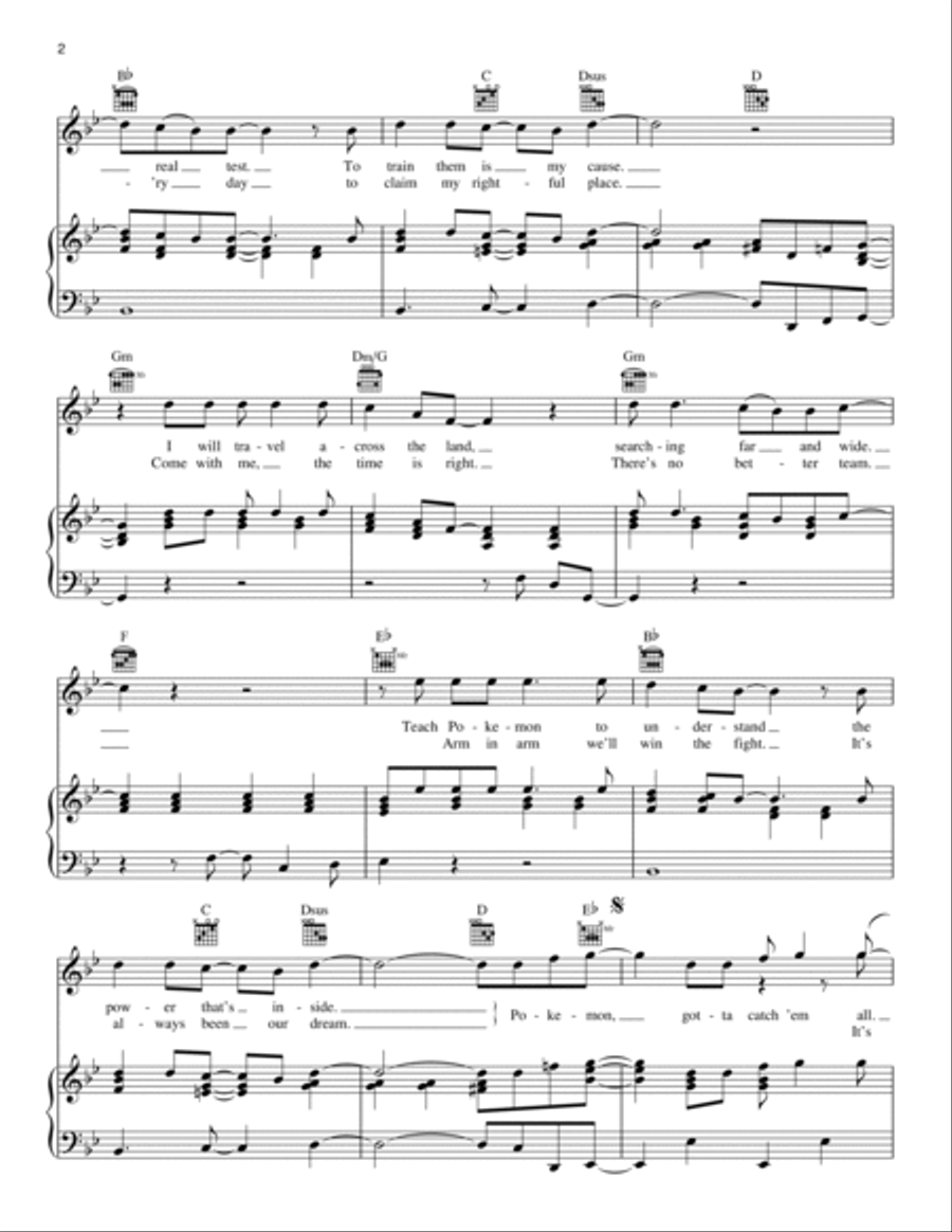 Pokemon Theme Piano, Vocal, Guitar scores gallery preview page 2