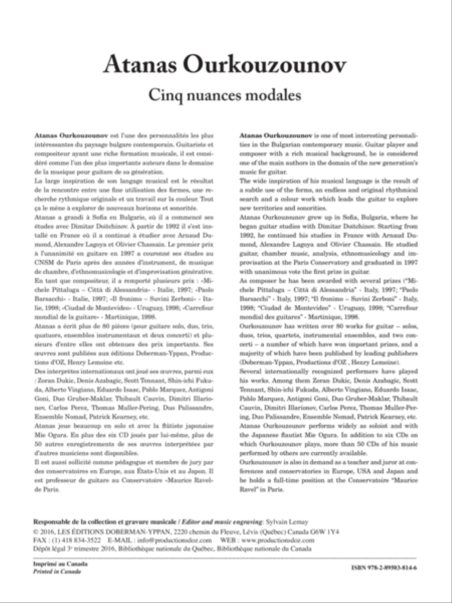 Cinq nuances modales Classical Guitar scores gallery preview page 1