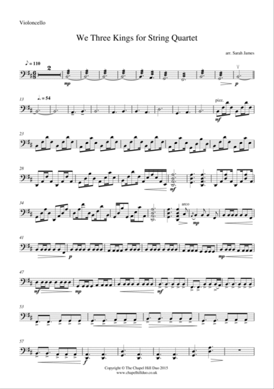 We Three Kings for String Quartet - Full Length arrangement by the Chapel Hill Duo String Quartet scores gallery preview page 6