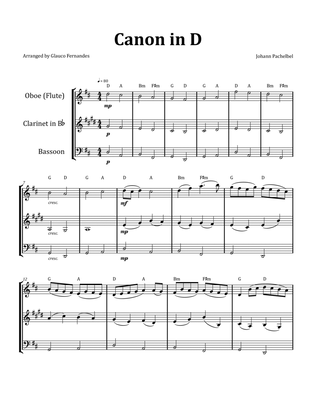 Canon by Pachelbel - Woodwind Trio with Chord Notation
