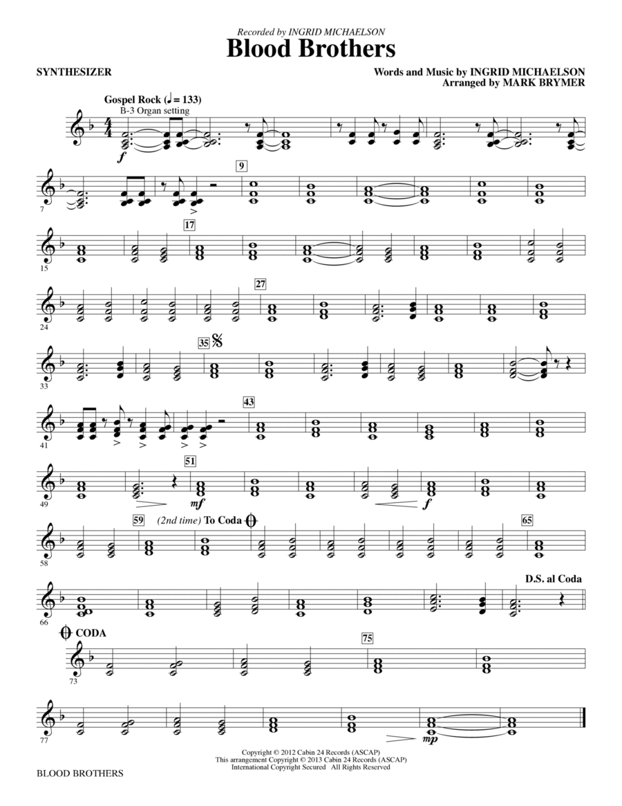 Blood Brothers - Synthesizer Choir scores gallery preview page 1