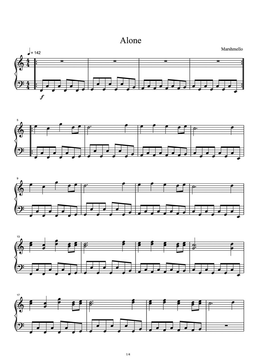 Alone Alone Piano Solo scores gallery preview page 1