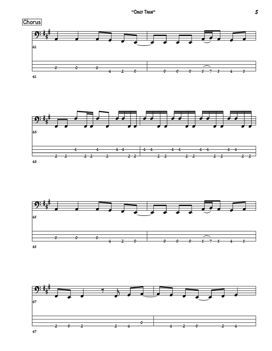 Crazy Train Bass Guitar Tablature scores gallery preview page 5