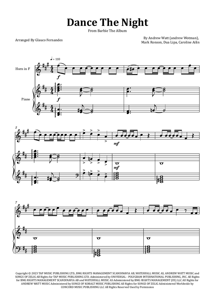 Dance The Night Chamber Music scores gallery preview page 1