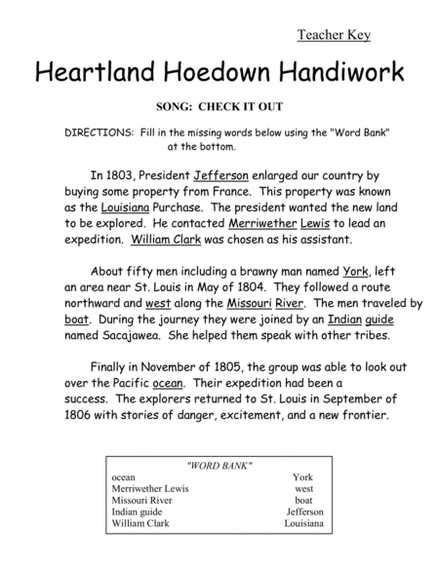 Heartland Hoedown Handiwork Classroom Worksheets HH 118